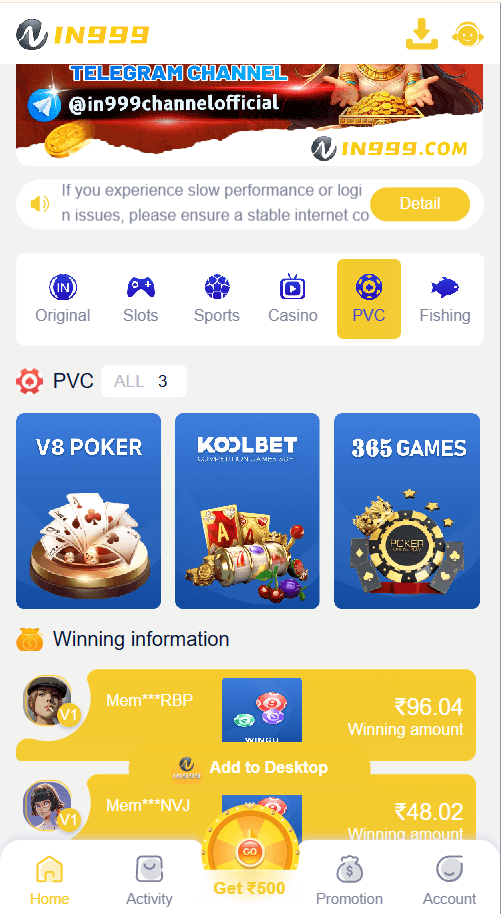 IN999 PVC games including poker tables